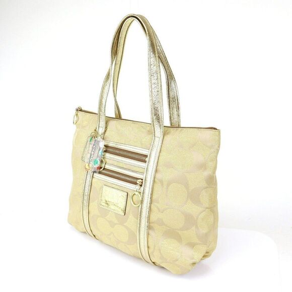 NWT Coach Signature Glam Tote w Three Bag Charms GOLD - Picture 6 of 10
